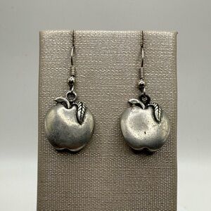 Silver Tone Apple Dangle Earrings